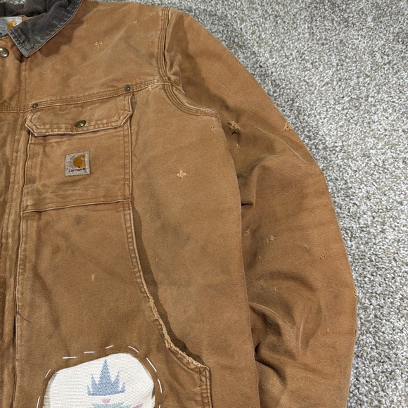 Vintage Distressed Carhartt Full Swing Jacket Super Faded Size Large Patchwork - Picture 4 of 16